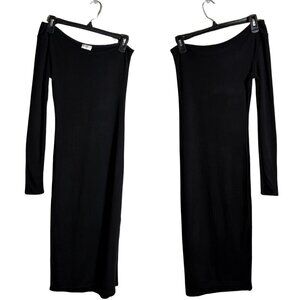 NLT One Shoulder Jersey Bodycon Midi Dress Women's Small Black Side Slit LBD